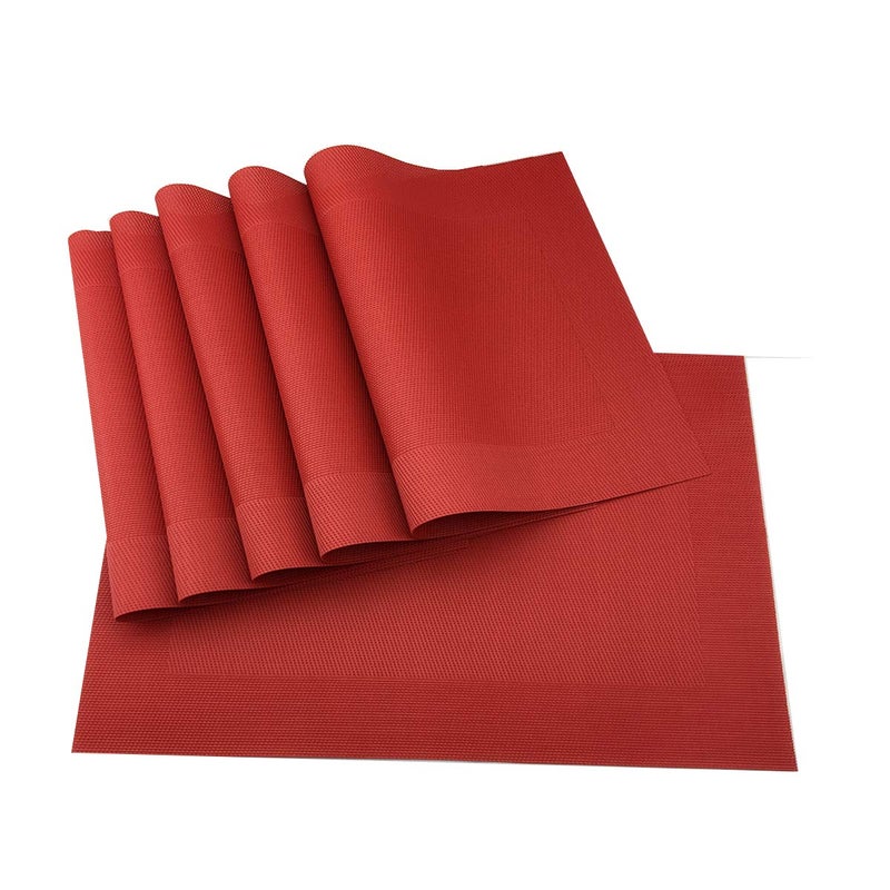 Gugrida Vinyl Red Placemats Heat Resistant Dining Table Mats Non-Slip Washable Place Mats Set of 6 ï¼ˆRedï¼‰ - Image 1